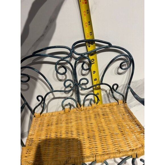 Vintage Metal Wicker Doll Bench Black Scroll Miniature Chair 12" Shabby Chic - Picture 5 of 9